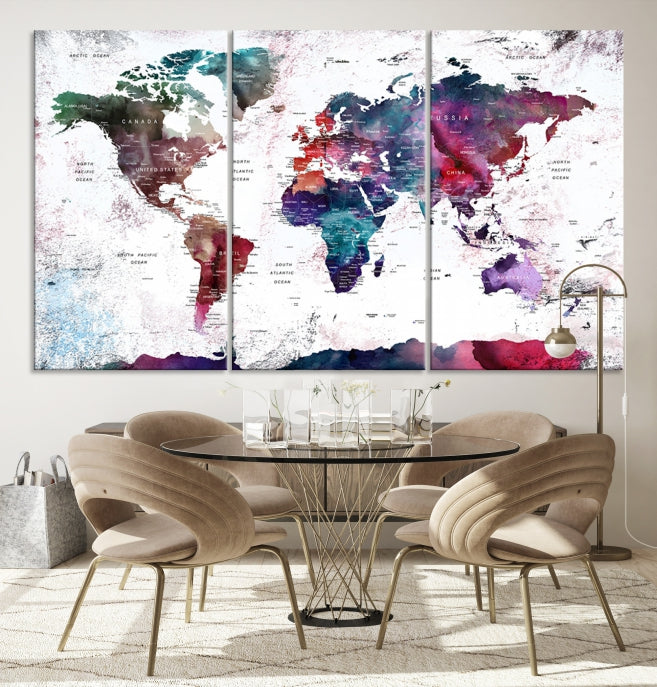 Extra Large Detailed World Map Framed Canvas Wall Art Print