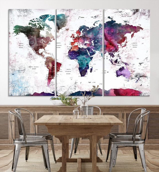 Extra Large Detailed World Map Framed Canvas Wall Art Print