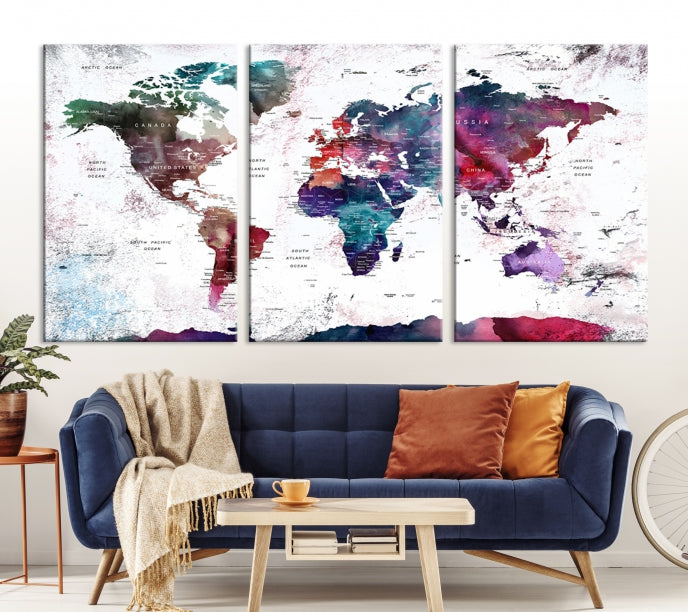 Extra Large Detailed World Map Framed Canvas Wall Art Print