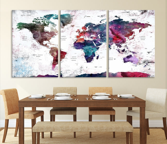 Extra Large Detailed World Map Framed Canvas Wall Art Print