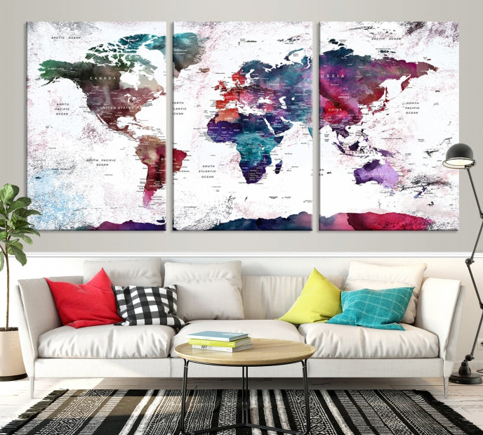 Extra Large Detailed World Map Framed Canvas Wall Art Print