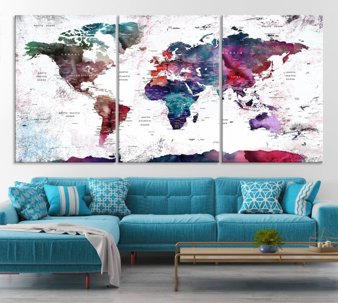 Extra Large Detailed World Map Framed Canvas Wall Art Print