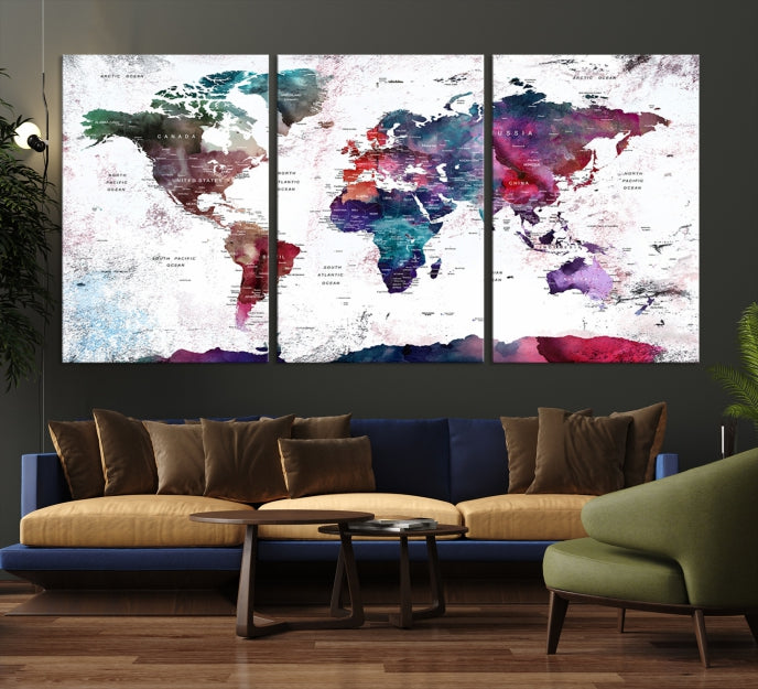 Extra Large Detailed World Map Framed Canvas Wall Art Print