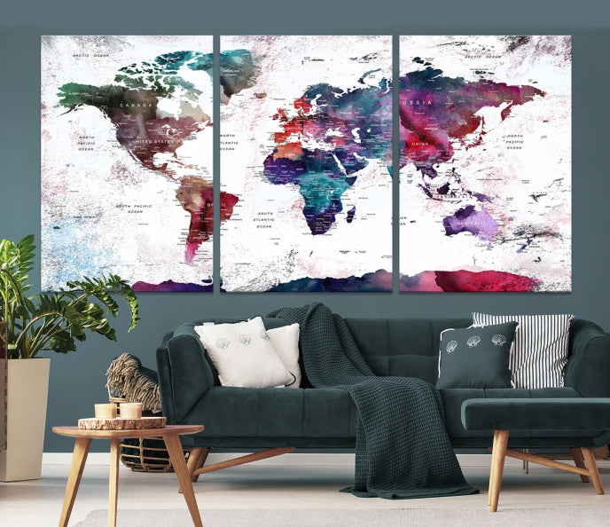 Extra Large Detailed World Map Framed Canvas Wall Art Print