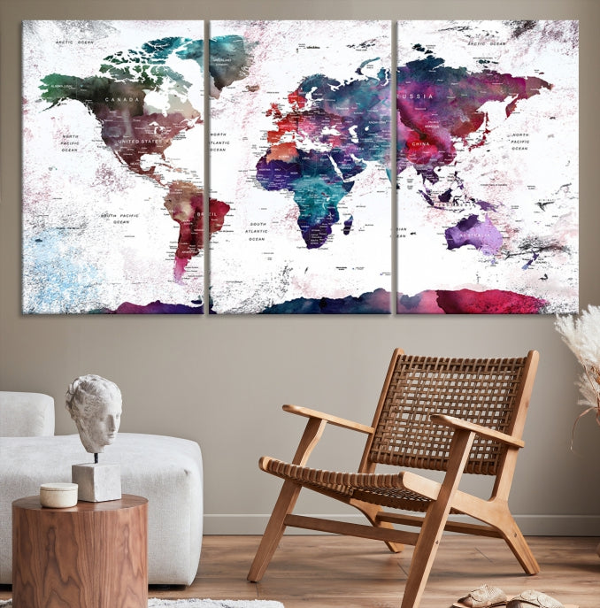 Extra Large Detailed World Map Framed Canvas Wall Art Print