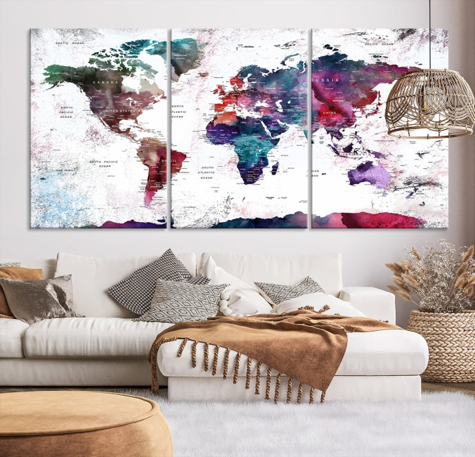 Extra Large Detailed World Map Framed Canvas Wall Art Print