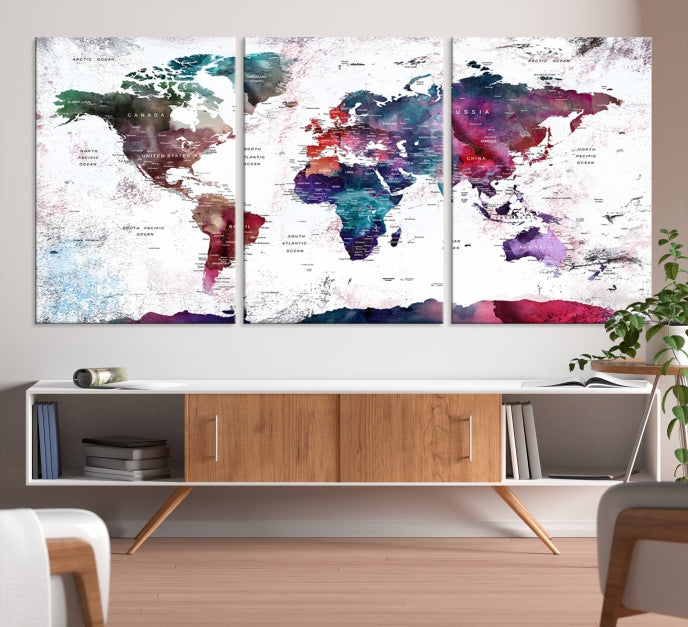 Extra Large Detailed World Map Framed Canvas Wall Art Print