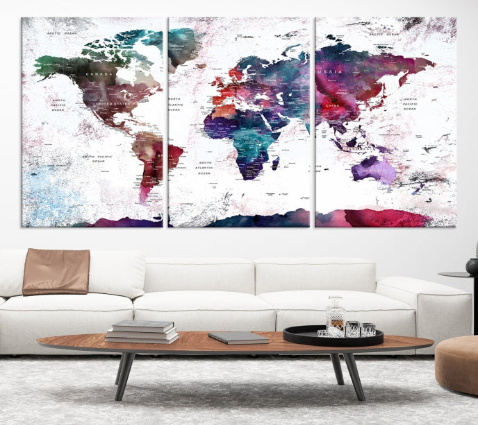 Extra Large Detailed World Map Framed Canvas Wall Art Print