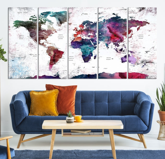 Extra Large Detailed World Map Framed Canvas Wall Art Print