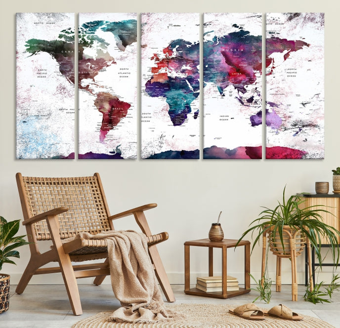 Extra Large Detailed World Map Framed Canvas Wall Art Print