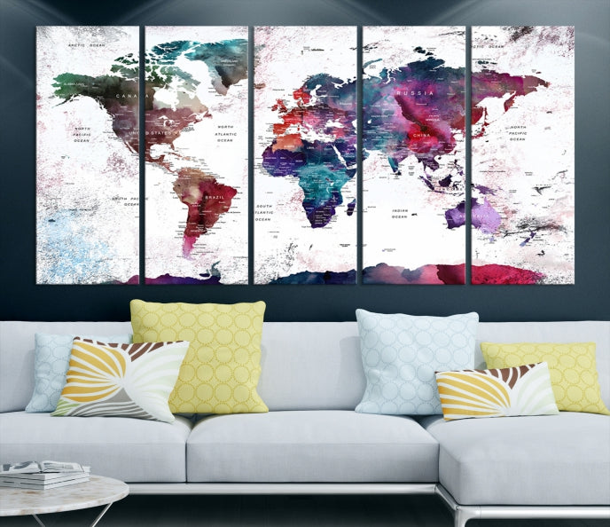 Extra Large Detailed World Map Framed Canvas Wall Art Print