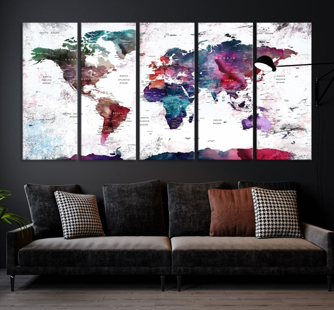 Extra Large Detailed World Map Framed Canvas Wall Art Print