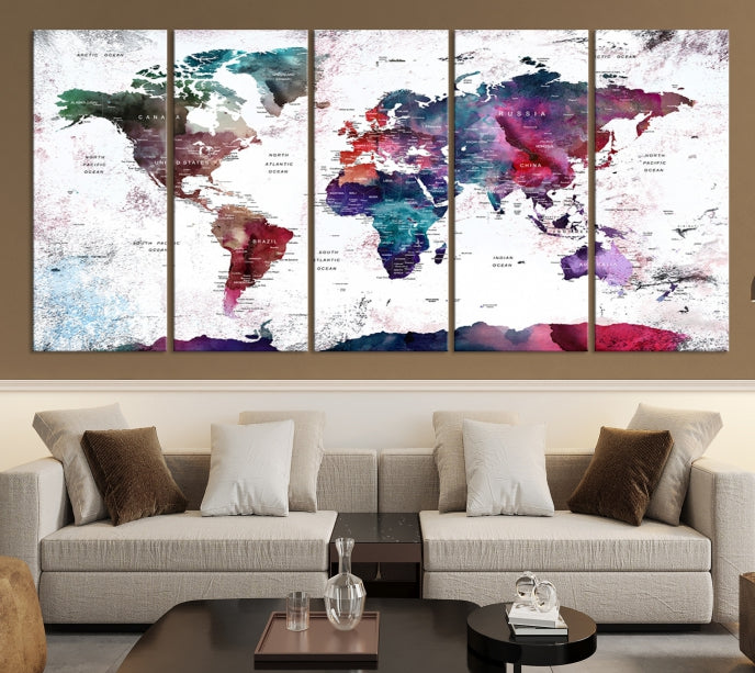 Extra Large Detailed World Map Framed Canvas Wall Art Print