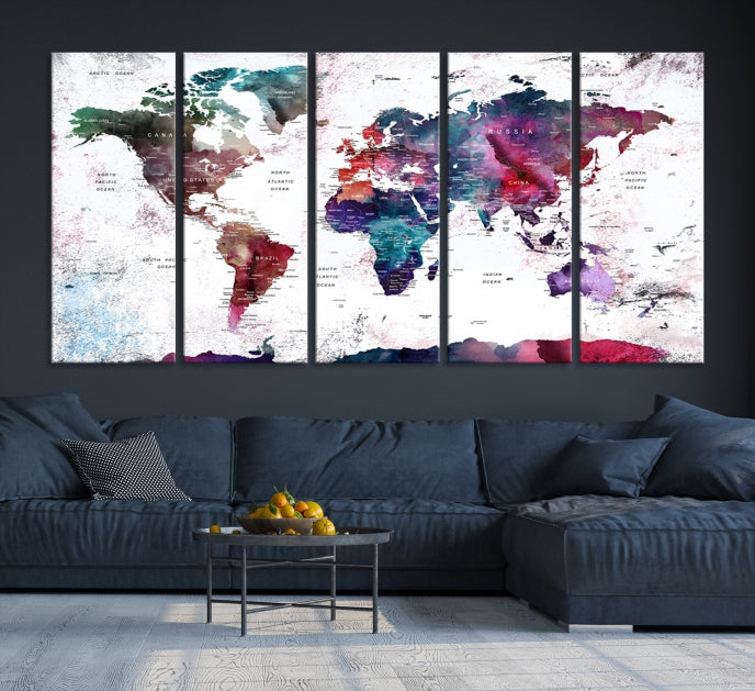 Extra Large Detailed World Map Framed Canvas Wall Art Print