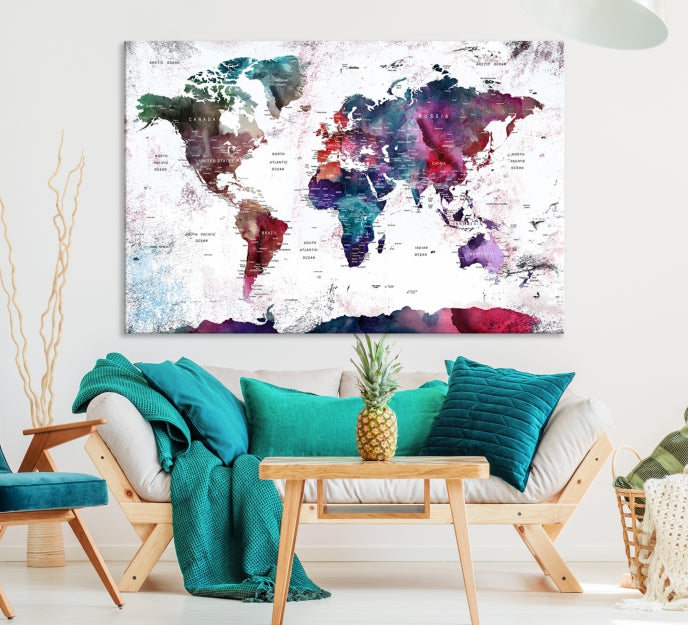 Extra Large Detailed World Map Framed Canvas Wall Art Print