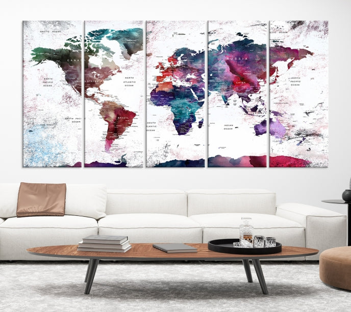 Extra Large Detailed World Map Framed Canvas Wall Art Print