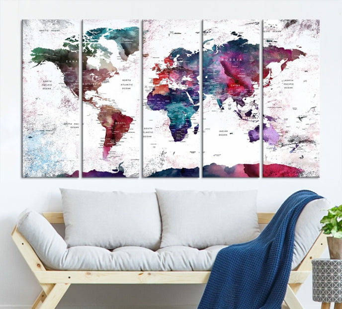 Extra Large Detailed World Map Framed Canvas Wall Art Print