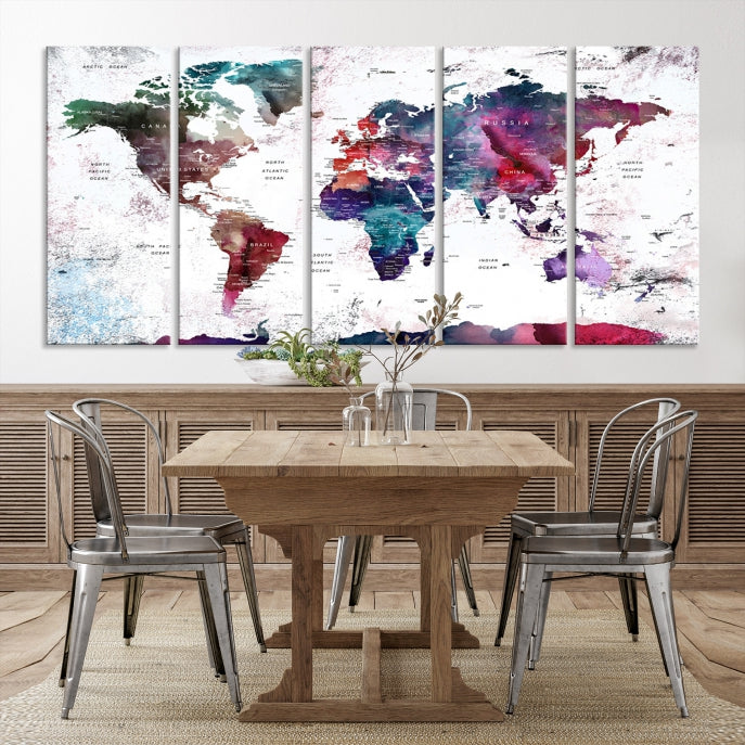 Extra Large Detailed World Map Framed Canvas Wall Art Print