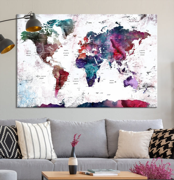 Extra Large Detailed World Map Framed Canvas Wall Art Print