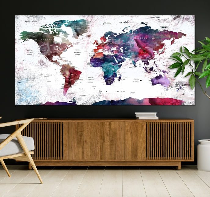 Extra Large Detailed World Map Framed Canvas Wall Art Print