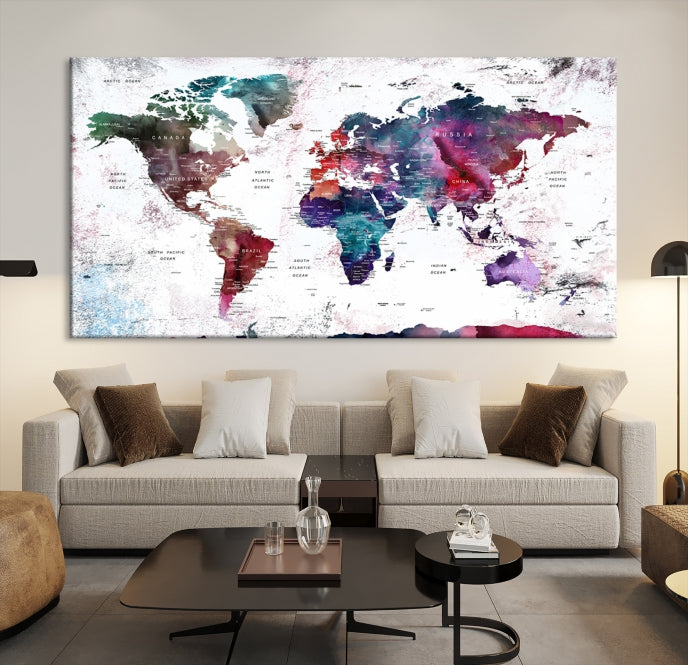 Extra Large Detailed World Map Framed Canvas Wall Art Print