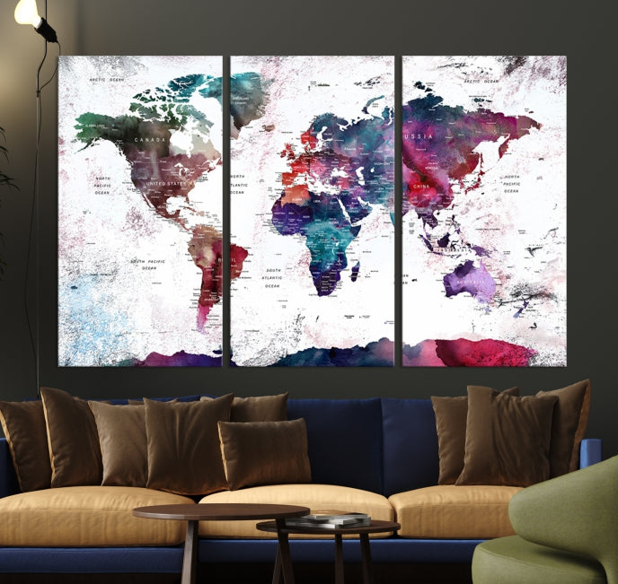 Extra Large Detailed World Map Framed Canvas Wall Art Print