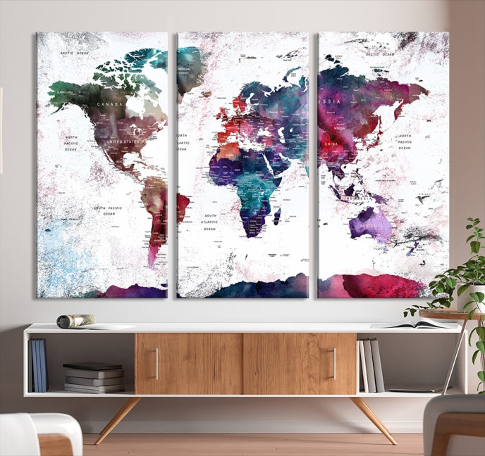 Extra Large Detailed World Map Framed Canvas Wall Art Print