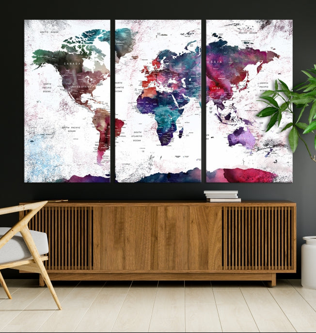 Extra Large Detailed World Map Framed Canvas Wall Art Print