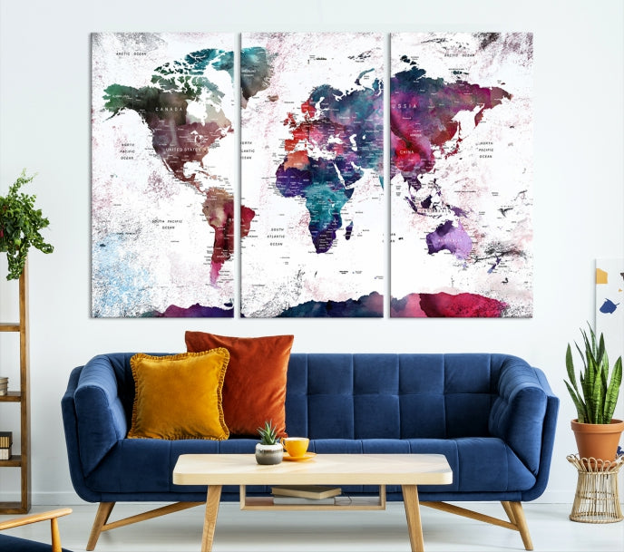 Extra Large Detailed World Map Framed Canvas Wall Art Print