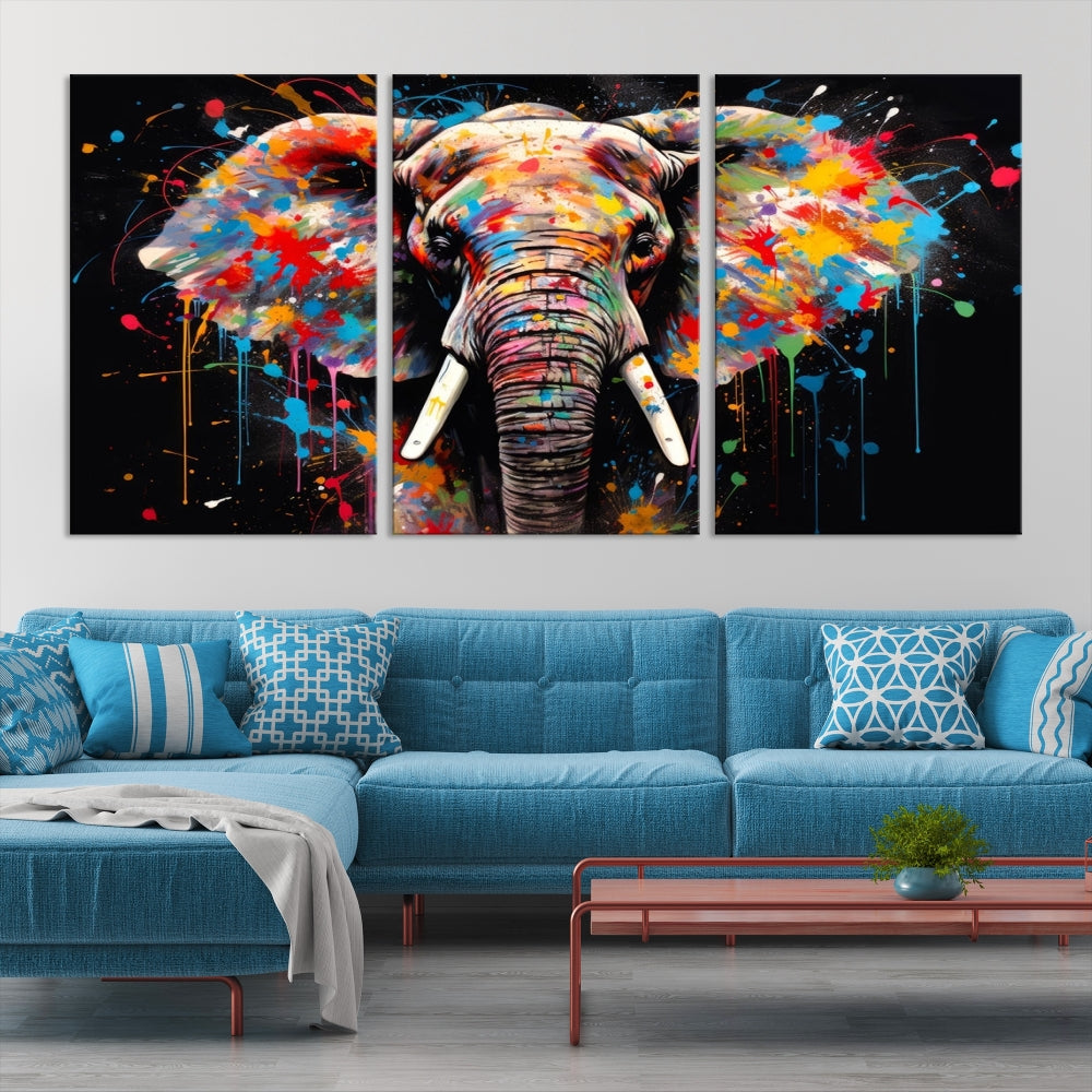 Extra Large Elephant Abstract Painting Printed Canvas Wall Art Modern Home Decor