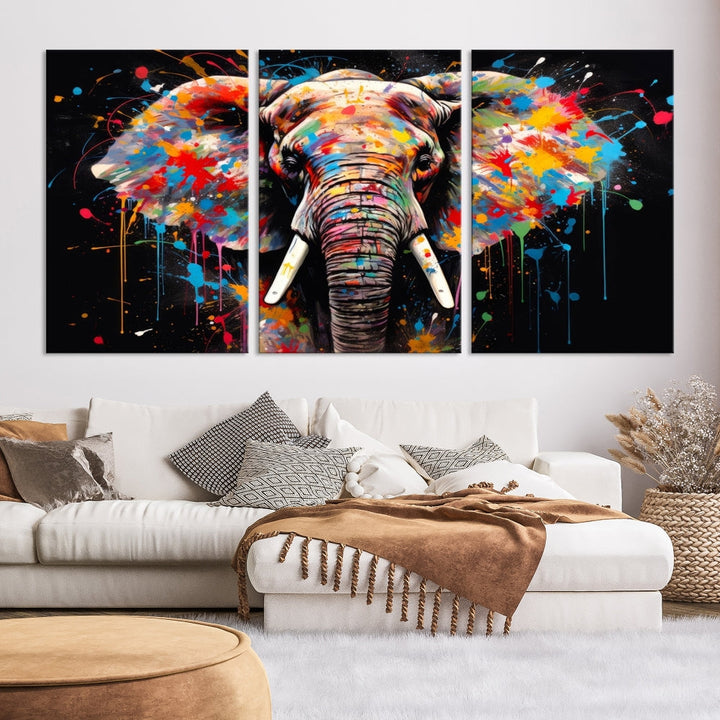 Extra Large Elephant Abstract Painting Printed Canvas Wall Art Modern Home Decor