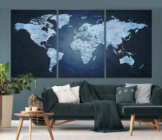 Extra Large Framed Push Pin World Map Wall Art Canvas Print Home Office Decor