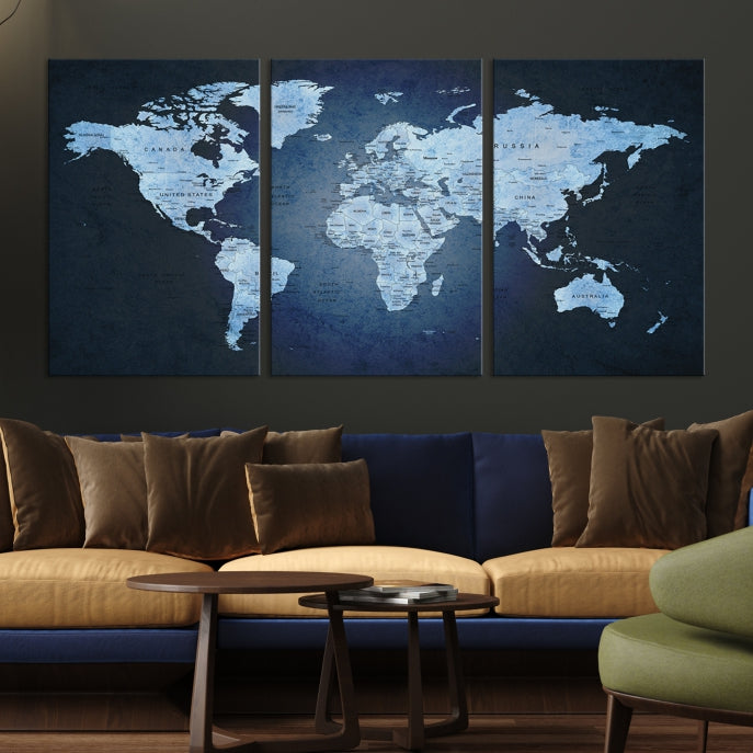 Extra Large Framed Push Pin World Map Wall Art Canvas Print Home Office Decor