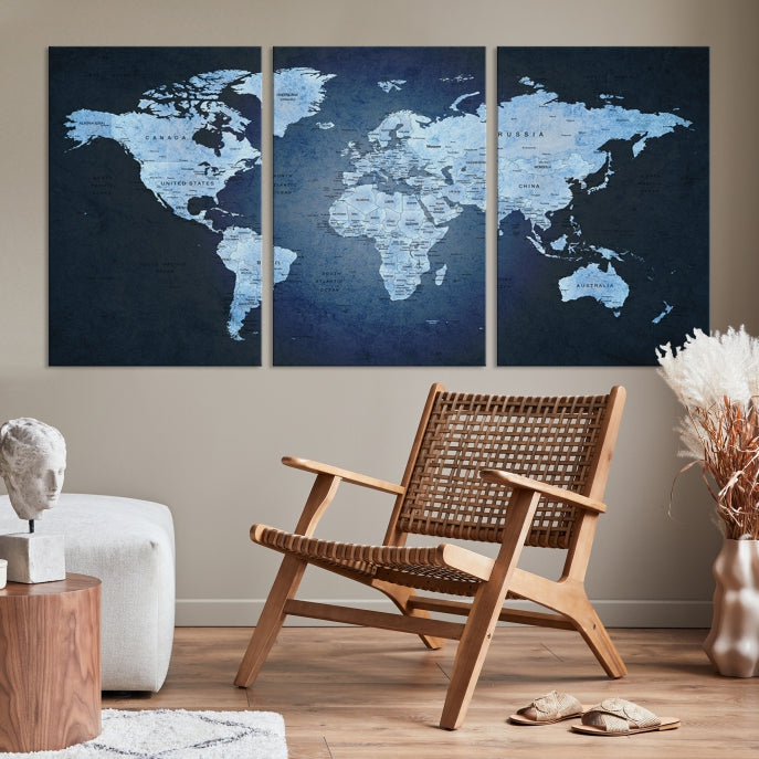 Extra Large Framed Push Pin World Map Wall Art Canvas Print Home Office Decor