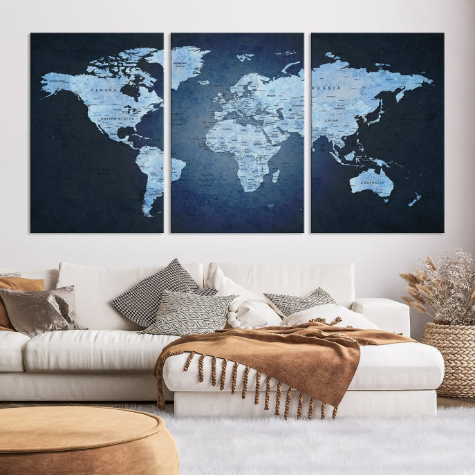 Extra Large Framed Push Pin World Map Wall Art Canvas Print Home Office Decor