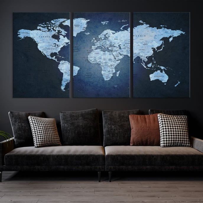 Extra Large Framed Push Pin World Map Wall Art Canvas Print Home Office Decor