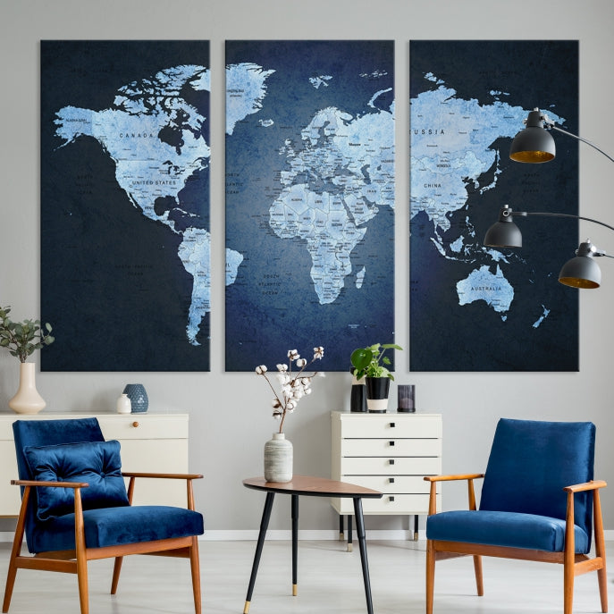 Extra Large Framed Push Pin World Map Wall Art Canvas Print Home Office Decor