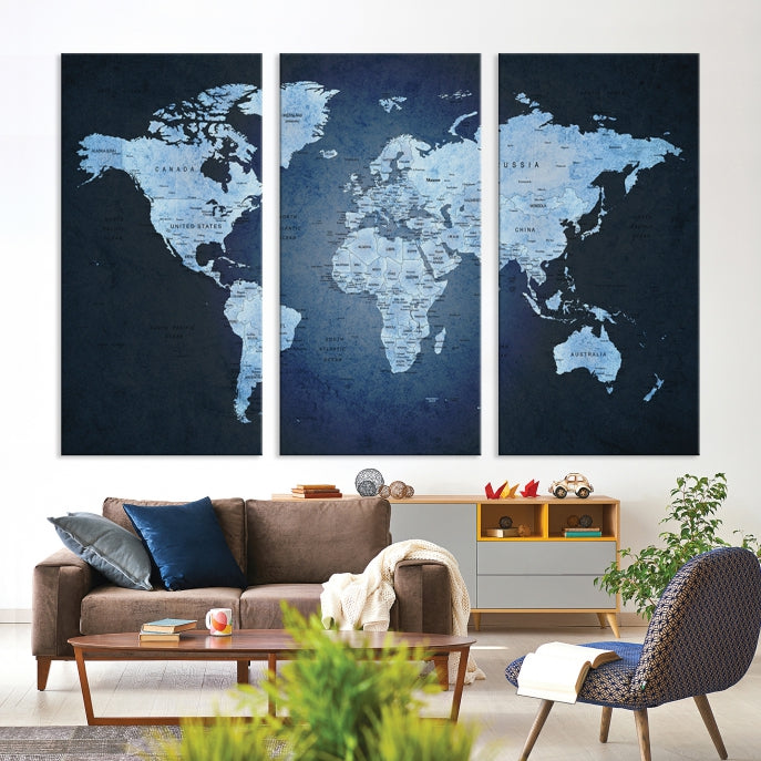 Extra Large Framed Push Pin World Map Wall Art Canvas Print Home Office Decor