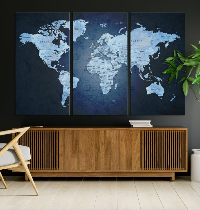 Extra Large Framed Push Pin World Map Wall Art Canvas Print Home Office Decor