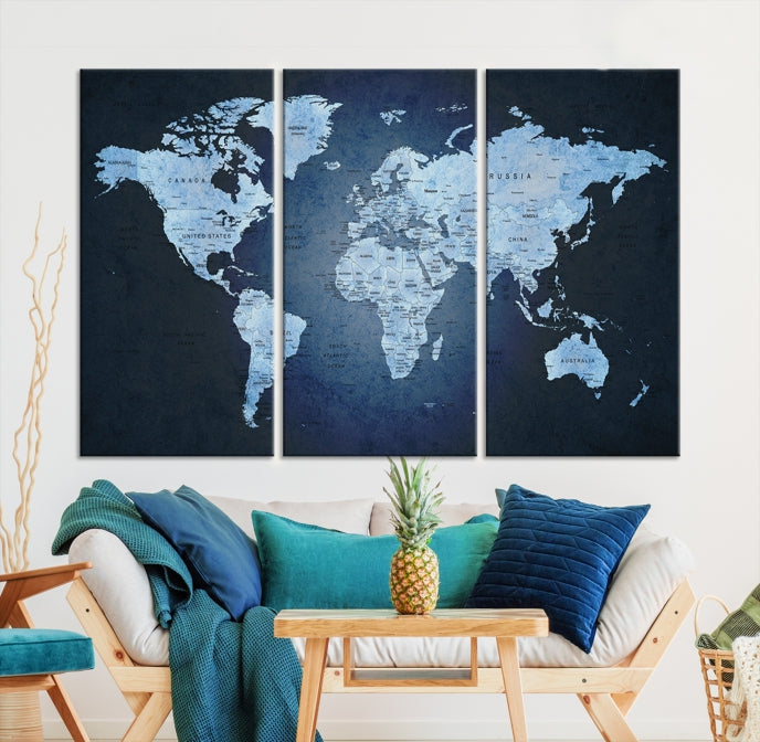 Extra Large Framed Push Pin World Map Wall Art Canvas Print Home Office Decor