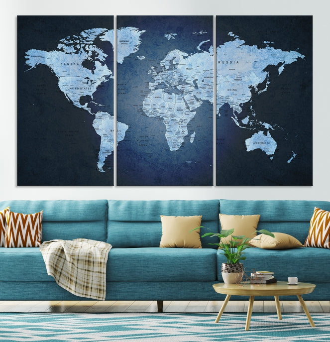 Extra Large Framed Push Pin World Map Wall Art Canvas Print Home Office Decor