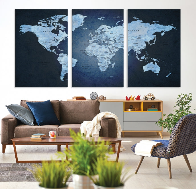 Extra Large Framed Push Pin World Map Wall Art Canvas Print Home Office Decor