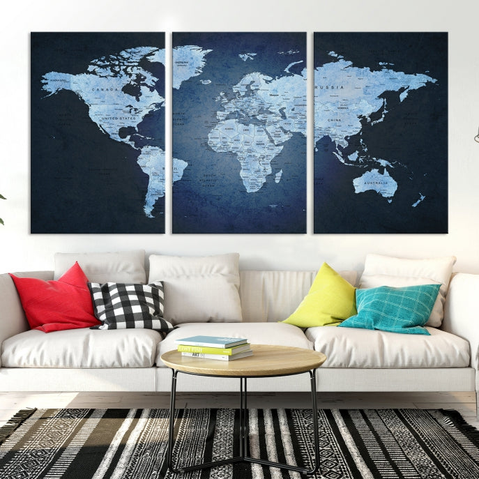 Extra Large Framed Push Pin World Map Wall Art Canvas Print Home Office Decor