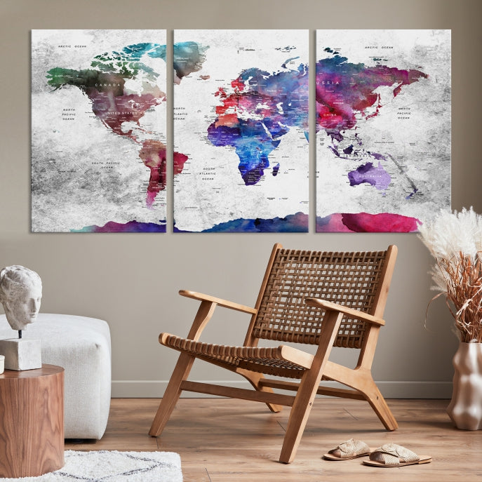 Extra Large Framed Push Pin World Map Wall Art Canvas Print Soft Apartment Decor