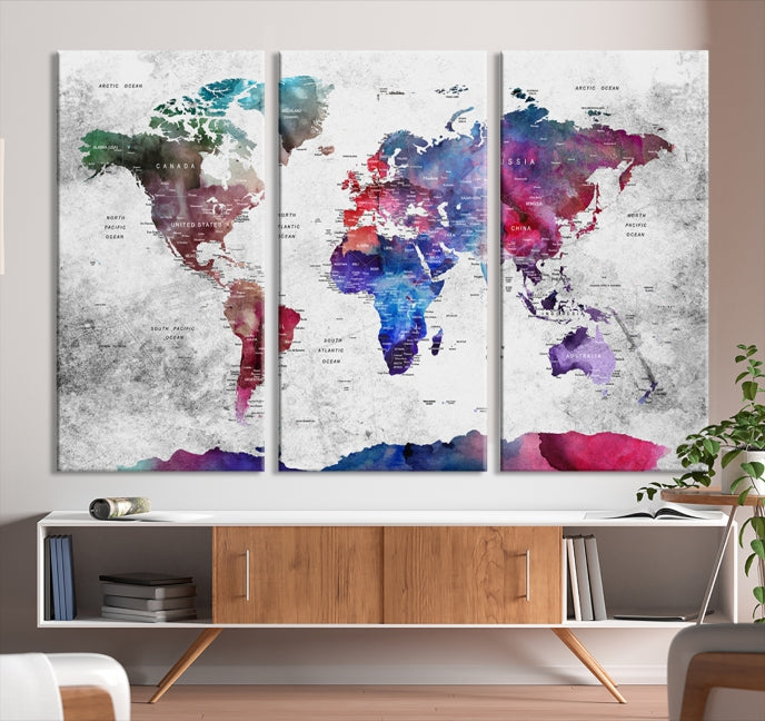 Extra Large Framed Push Pin World Map Wall Art Canvas Print Soft Apartment Decor