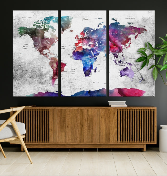 Extra Large Framed Push Pin World Map Wall Art Canvas Print Soft Apartment Decor