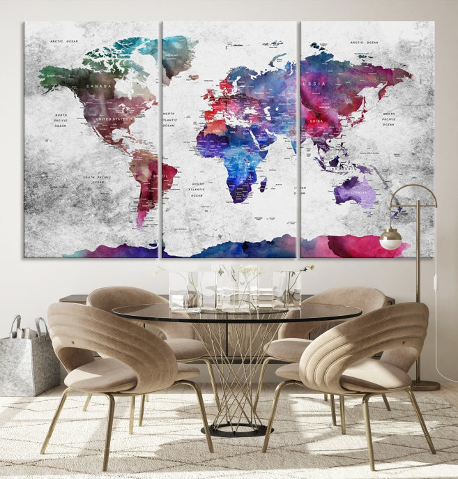 Extra Large Framed Push Pin World Map Wall Art Canvas Print Soft Apartment Decor