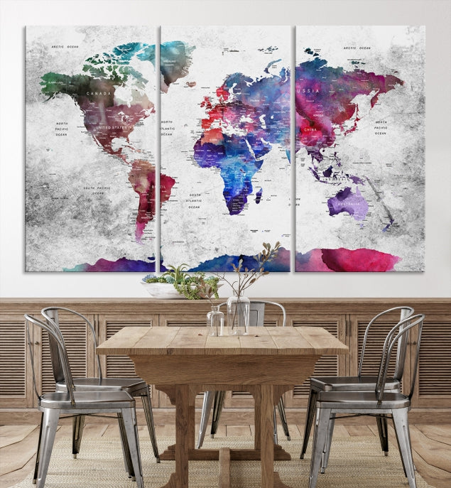 Extra Large Framed Push Pin World Map Wall Art Canvas Print Soft Apartment Decor