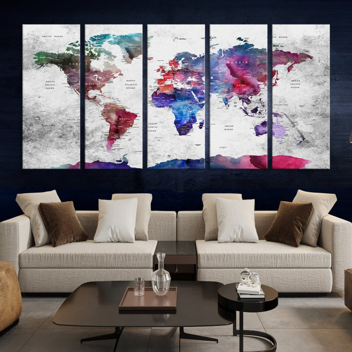 Extra Large Framed Push Pin World Map Wall Art Canvas Print Soft Apartment Decor