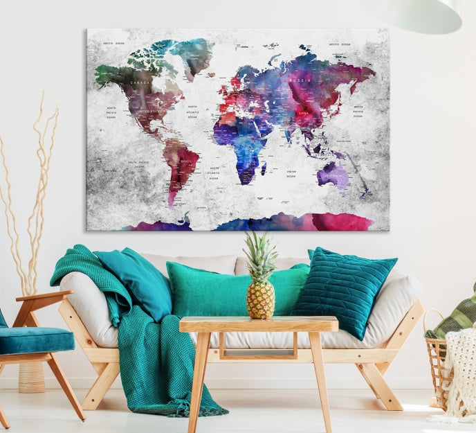 Extra Large Framed Push Pin World Map Wall Art Canvas Print Soft Apartment Decor